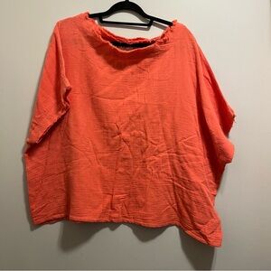 Before You Gauze Textured Top Women's Medium Coral Boho Boxy Raw Hem Cotton